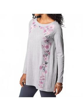 J. Jill Pure Jill Embroidered Dipped-Hem Tunic NWT Zinc Heather Cotton L Petite